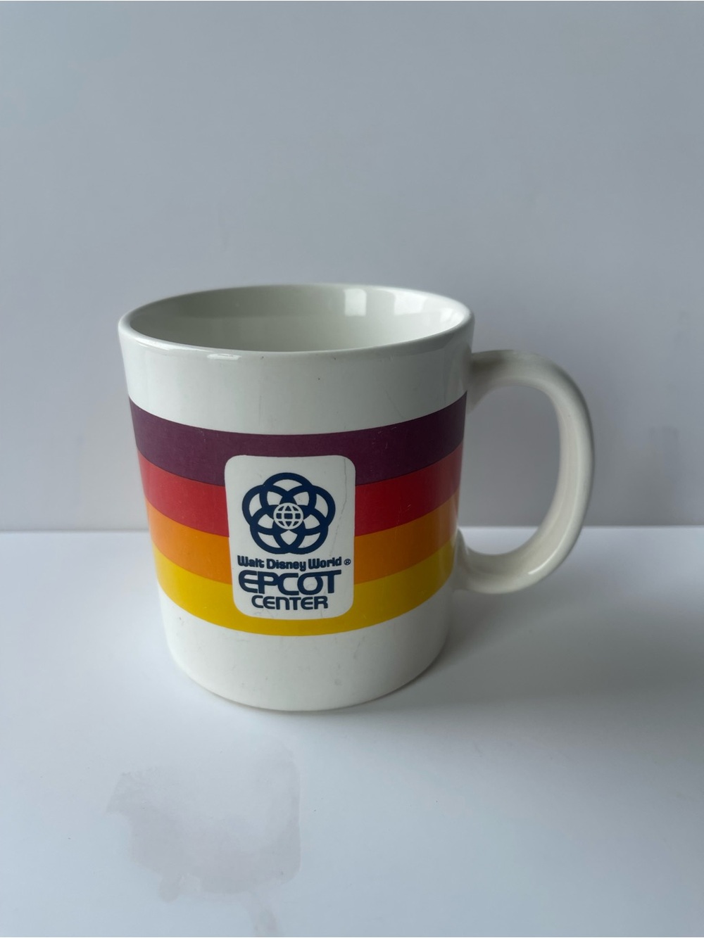 Vtg 1982 Walt Disney World Epcot Center Coffee Cup Mug Rainbow Stripe Japan